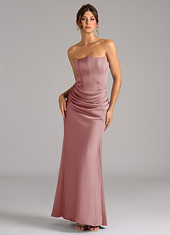 Azazie Debby Vestidos de damas de honor Vestido de Rosa Polvorienta de Satén Elástico de Corte Sirena Convertible con Sin tirantes image1