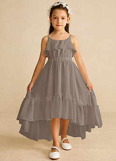 Azazie Karmen Flower Girl Dresses Taupe A-Line Ruched Chiffon Dress image1