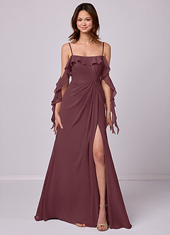 Barbie ♥ Azazie Bridesmaid Dresses Sangria A-Line Off the Shoulder Chiffon Convertible Dress image7