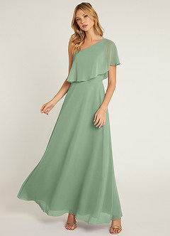 Azazie Lizzy Bridesmaid Dresses Matcha A-Line One Shoulder Chiffon Dress image5