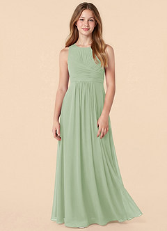 Azazie Skyla Junior Vestido Salvia Polvorienta de Gasa de Corte en A con Plisado image1