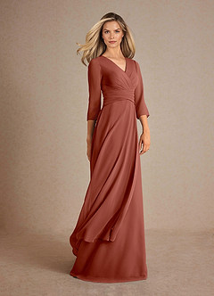 Azazie Mayfield Mère de la mariée Robes Robe Trapèze en Mousseline de soie Plissée Auburn image2