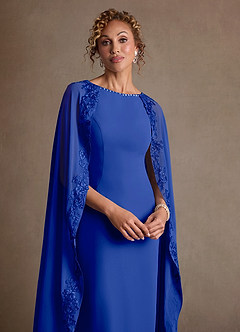 Azazie Artemisia Mère de la mariée Robes Robe Fourreau en Mousseline de soie Dentelle Bleu Roi image6