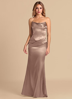 Azazie Sorrel Robes de demoiselle d'honneur Robe Sirène Convertible en Satiné métallisé Corset Taupe image2