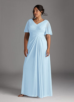 Azazie Emmeline Mère de la mariée Robes Robe Trapèze en Maille Col V plissé Bleu Ciel image7