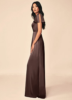 Azazie Soren Bridesmaid Dresses Ganache A-Line Pleated Stretch Satin Dress image3