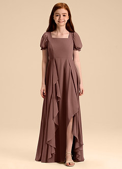 Azazie Priya Junior Abito A-Line in Chiffon Blusa Espresso image3