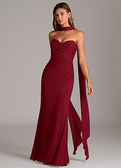 Azazie Katelyn Bridesmaid Dresses Burgundy Sheath Strapless Mesh Convertible Dress image3