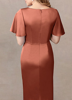 Azazie Everlyn Mother of the Bride Dresses Clay Sheath Pleated Stretch Satin Dress image5