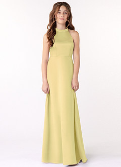 Azazie Laurel Junior Lemon Sorbet A-Line Stretch Satin Dress image1