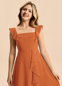 Azazie Nori Junior Cinnamon A-Line Ruched Chiffon Dress image7