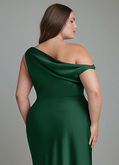 Azazie Emerson Bridesmaid Dresses Dark Green Mermaid Off the Shoulder Stretch Satin Dress image13