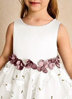 Azazie Starri Flower Girl Dresses Ivory Dusty Rose Ball-Gown Beaded Matte Satin Dress image8