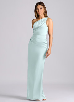 Azazie Akilah Bridesmaid Dresses Sea Glass Mermaid One Shoulder Stretch Satin Dress image6