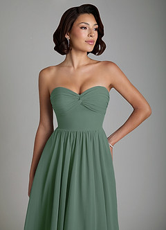 Azazie Petra Bridesmaid Dresses Eucalyptus A-Line Corset Chiffon Dress image3