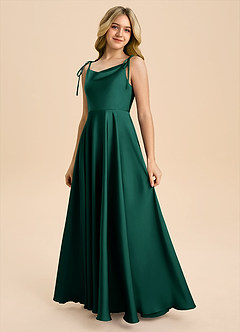 Azazie Popsy Junior A-Linie Schleifen Stretch-Satin Kleid Smaragd image6