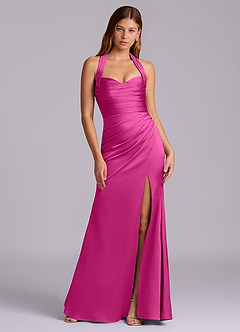 Azazie Destiny Bridesmaid Dresses Fuchsia Mermaid Sweetheart Neckline Stretch Satin Dress image7