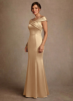 Azazie Aberdeen Mother of the Bride Dresses Champagne Sheath Pleated Stretch Satin Dress image3
