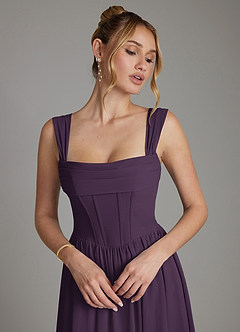Azazie Caterina Bridesmaid Dresses Plum A-Line Corset Chiffon Dress image3