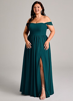 Azazie Calianna Bridesmaid Dresses Pine A-Line Off the Shoulder Chiffon Convertible Dress image14