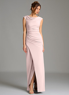 Azazie Chantal Bridesmaid Dresses Blushing Pink Mermaid Pleated Premium Stretch Jersey Dress image6