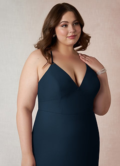 Azazie Becca Bridesmaid Dresses Dark Navy Sheath V-Neck Chiffon Dress image12