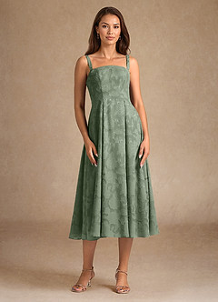Azazie Lorain Abiti per la Madre della Sposa Abito A-Line in Burnout Floreale Plissettato Matcha image9