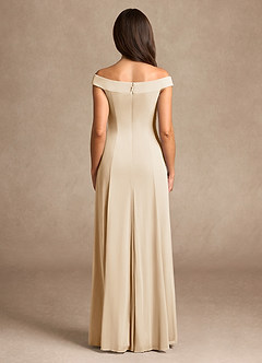 Azazie Ewa Mother of the Bride Dresses Champagne A-Line Off the Shoulder Mesh Dress image3