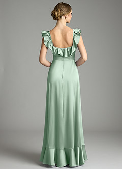 Azazie Lyra Bridesmaid Dresses Agave A-Line Off the Shoulder Stretch Satin Convertible Dress image8