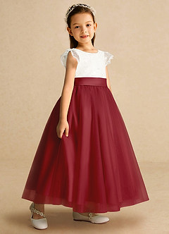 Azazie Pookie Flower Girl Dresses Pomegranate A-Line Lace Tulle Dress image2