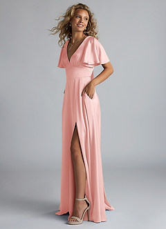 Azazie Kimber Bridesmaid Dresses Powder Pink A-Line Ruched Stretch Satin Dress image12