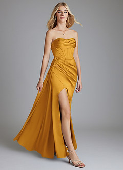Azazie Amyra Bridesmaid Dresses Butterscotch Mermaid Off the Shoulder Stretch Satin Convertible Dress image10