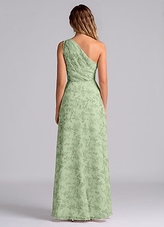 Azazie Phaedra Bridesmaid Dresses Green Fern Floral A-Line One Shoulder Chiffon Dress image2
