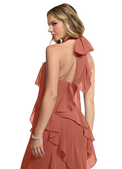 Azazie Velma Bridesmaid Dresses Clay A-Line Side Slit Chiffon Dress image5