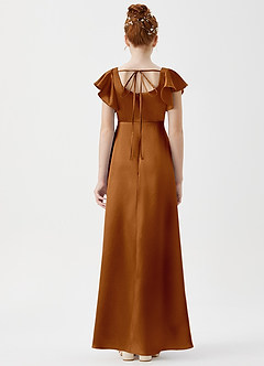 Azazie Bondi Junior Copper A-Line Side Slit Metallic Satin Dress image2