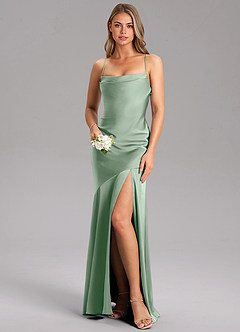 Azazie Grata Brautjungfernkleider Etui Seitliche Cut-Outs Stretch-Satin Kleid Agave image1