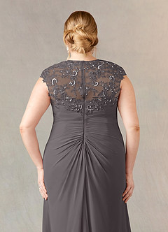 Azazie Birdie Abiti per la Madre della Sposa Abito A-Line in Chiffon con Scollo Queen Anne e Paillettes Grigio Acciaio image12