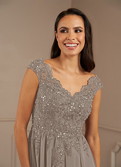 Azazie Amethyst Mother of the Bride Dresses Taupe A-Line V-Neck Sequins Chiffon Dress image6