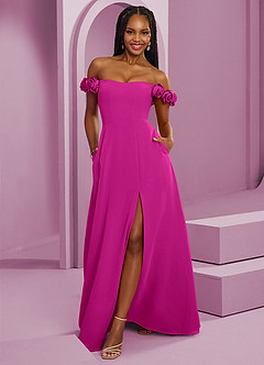 Barbie ♥ Azazie Abiti da Damigella Abito Convertibile A-Line in Chiffon a Spalla Scoperta Fucsia image7