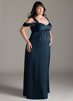 Azazie Rhea Abiti da damigella d'onore premaman Abito A-Line Plissettato a Spalla Scoperta Raso Elasticizzato Floor-Length image9