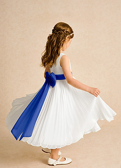 Azazie Margot vestidos de niña de las flores Vestido de Marfil Azul Real de Gasa de Corte En A con Plisado image7