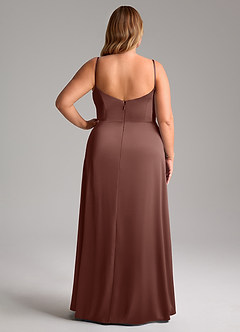 Azazie Azuree Bridesmaid Dresses Espresso A-Line Pleated Stretch Satin Dress image10