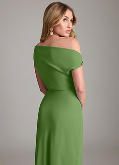 Azazie Emerson Bridesmaid Dresses Basil Sheath Off the Shoulder Chiffon Dress image3