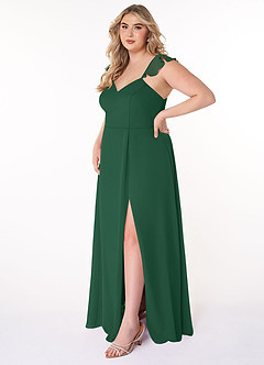 Azazie Everett Bridesmaid Dresses Dark Green A-Line V-neck Ruched Chiffon Dress image8