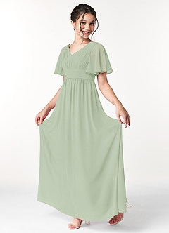 Azazie Temeka Junior Dusty Sage A-Line Pleated Chiffon Dress image3