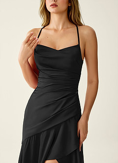 Annabella Rose Black Satin Lace Up Back Prom Dress image5