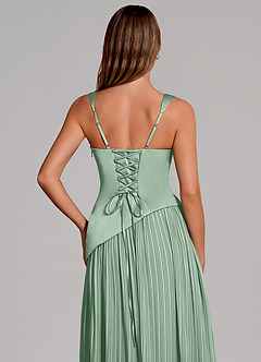 Azazie Stephanie Vestidos de madrinha de casamento Vestido Agave de Cetim elástico de Linha A com Plissado image2