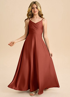 Azazie Bug Junior Klä av A-Line i Stretch Satin Plisserad image1