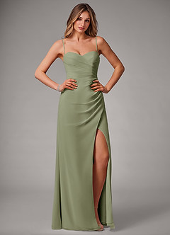 Azazie Haisley At-home Try On Dresses Agave Sheath Off the Shoulder Chiffon Convertible Dress image1