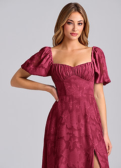 Azazie Mirian Bridesmaid Dresses Burgundy A-Line Sweetheart Neckline Floral Burnout Dress image7